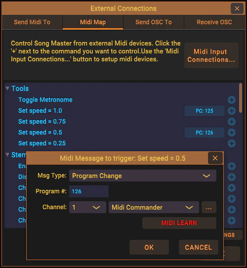 Map Midi messages to Song Master Commands