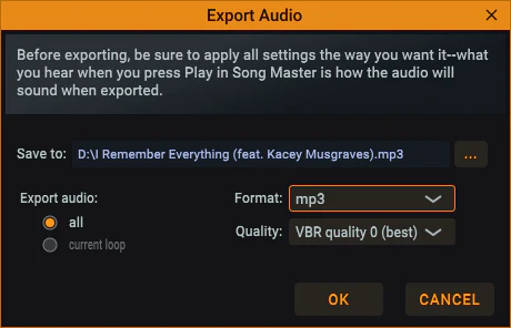 Audio Export now exports mp3 