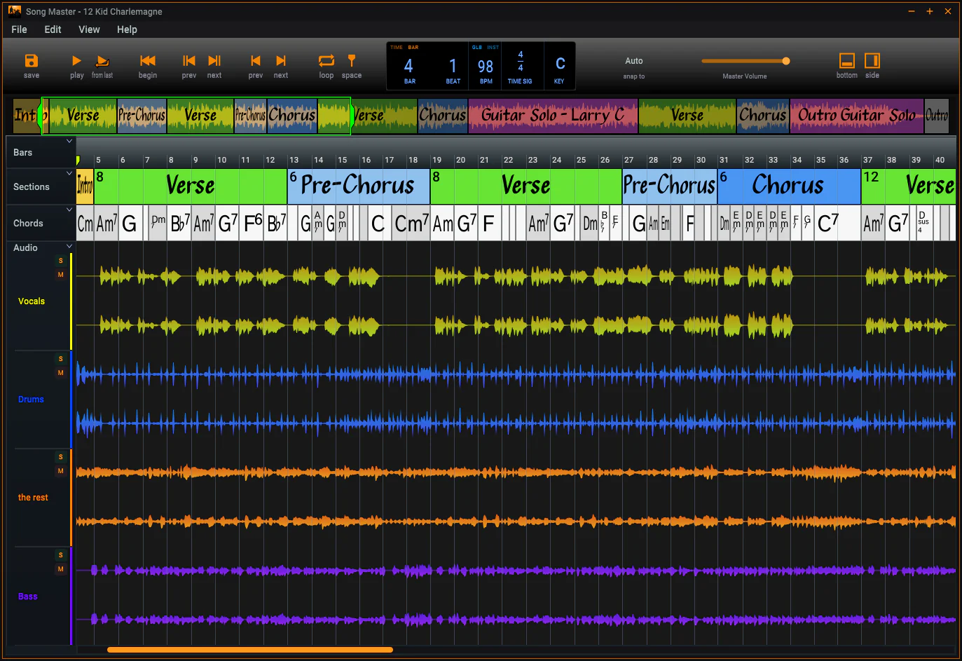 updated Audio view showing multiple stem tracks