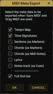 The MIDI Meta Export Dialog