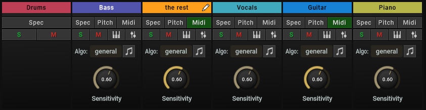 The pitches viewer showing the Pitch and Midi layers