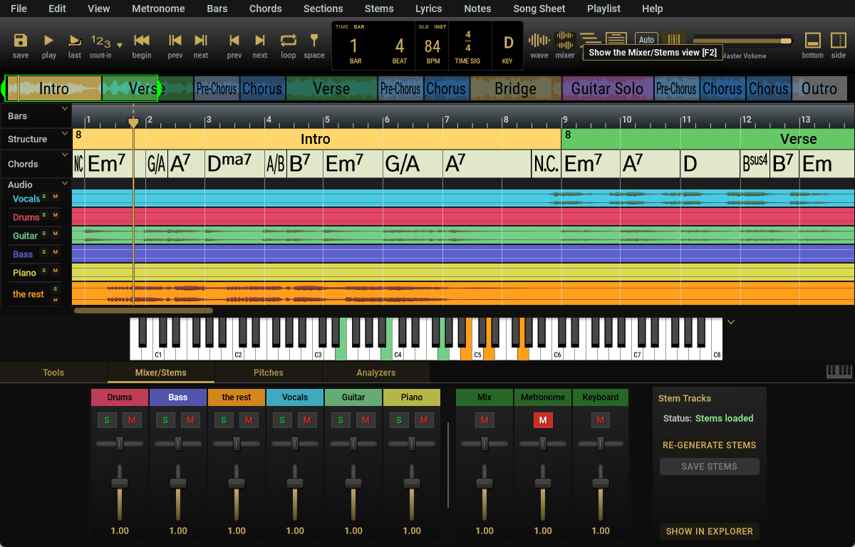 Generate Stems dialog