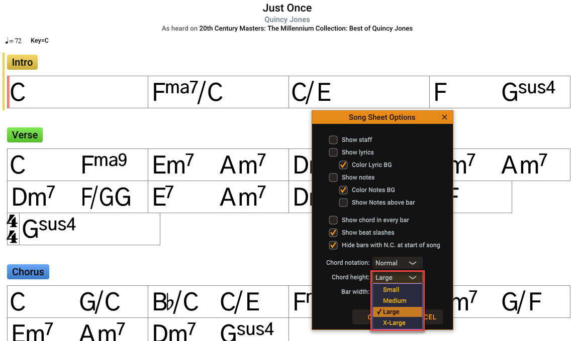 Song Sheep Chord Size