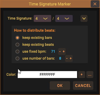 Change value of the selected time signature