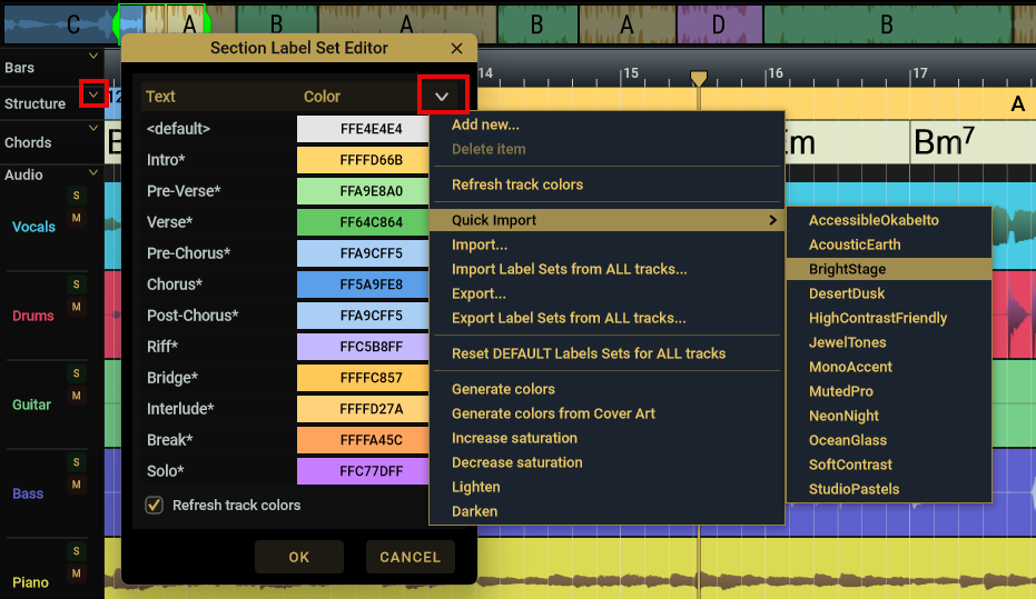 Color Themes quick import menu