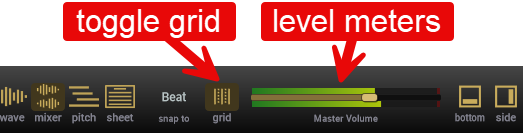 Grid toggle and level meters controls